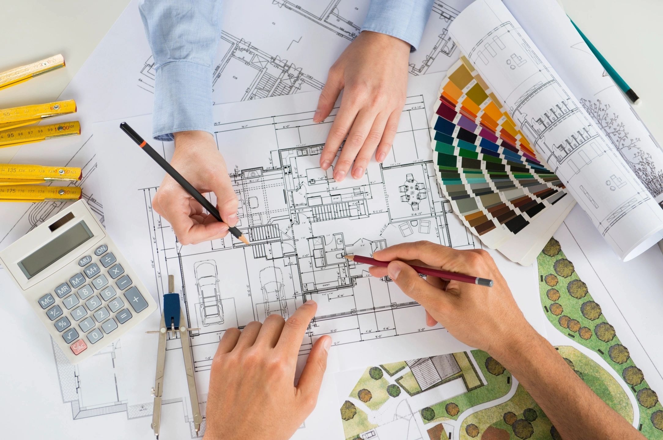 Architects collaborating on plans